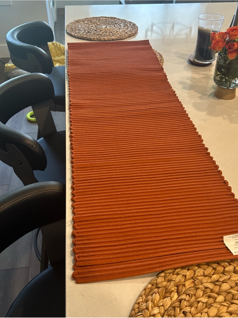 Crate&Barrel Ribbed Spice Orange Table Runner 14”x90”
